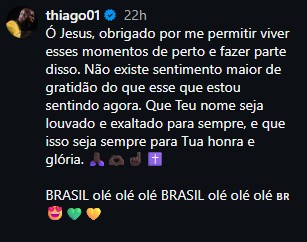 JOGADOR DO BRASIL LOUVAM A DEUS APÓS VITÓRIA CONTRA JAPÃO: "OBRIGADO JESUS" 2 Captura de tela 2026 06 30 162805
